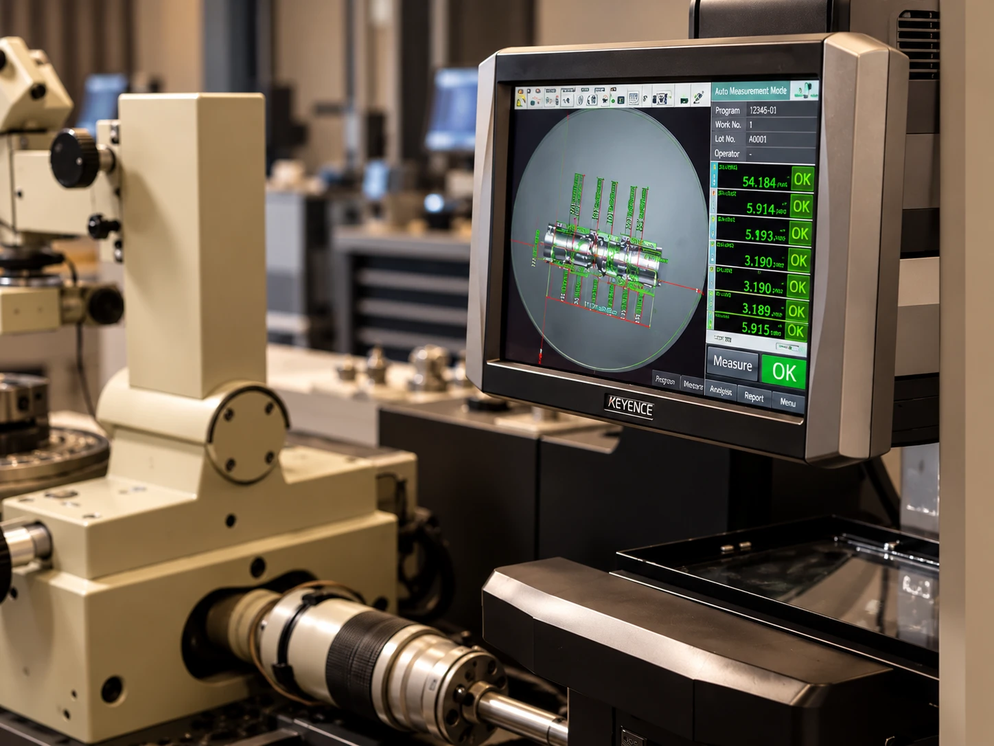 Optical measuring system: automatic dimensional check, all dimensions passed